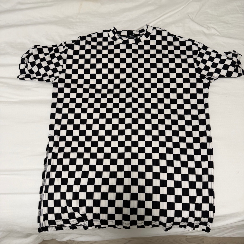 Dressed in LALA Black and White Checkerboard Wide Leg set - Picture 3 of 5